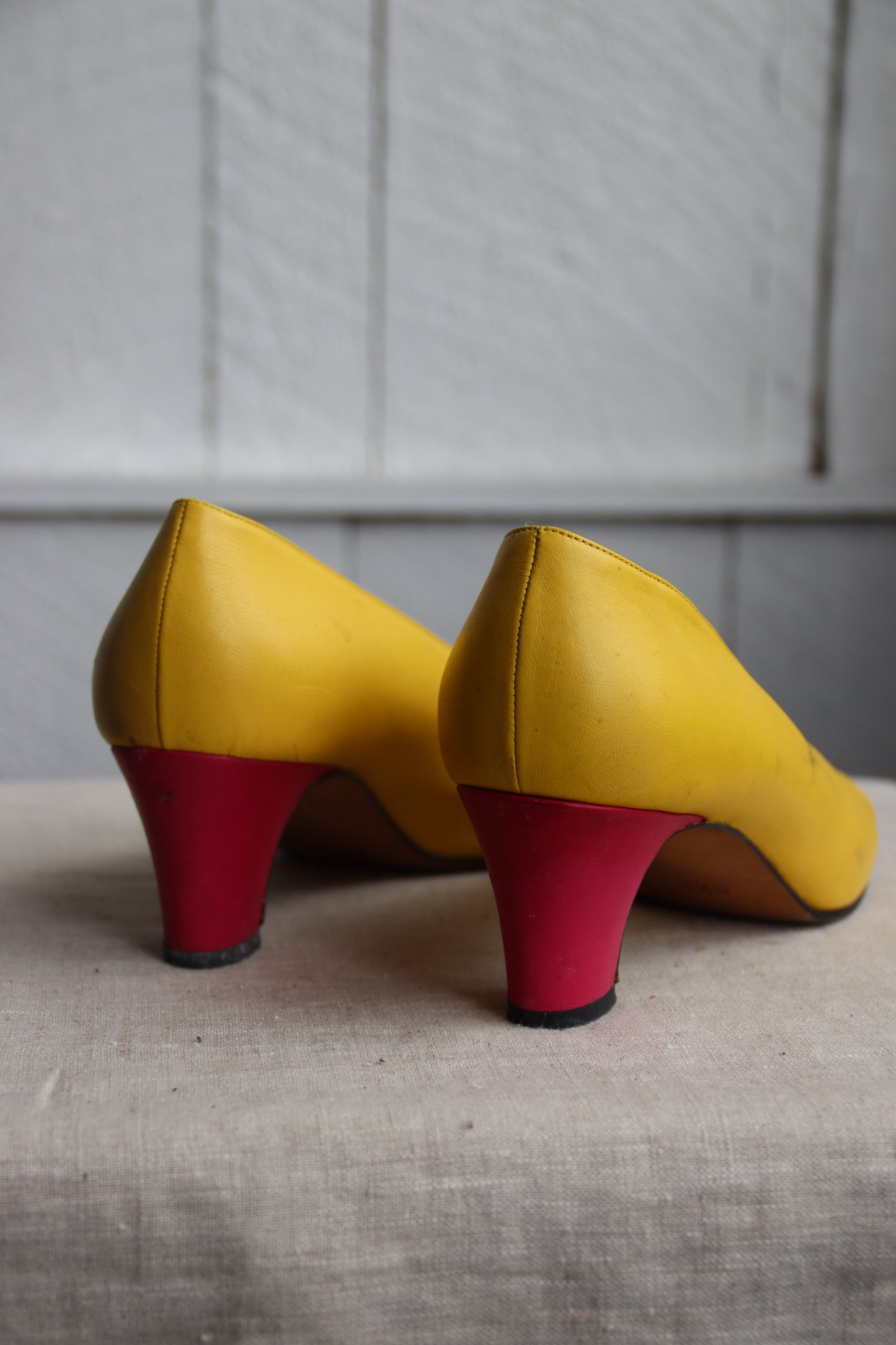 Escada bright yellow and pink heels