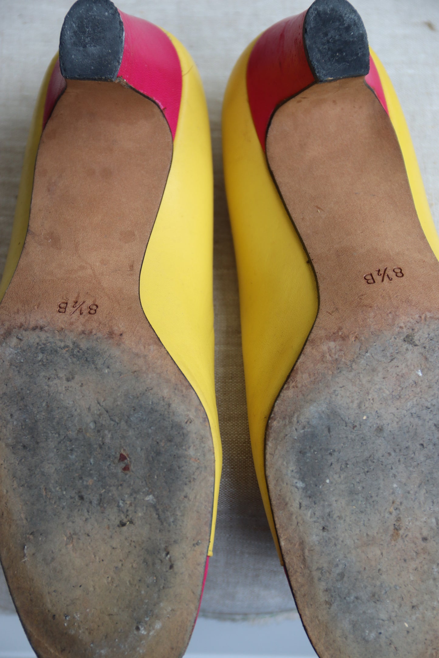 Escada bright yellow and pink heels