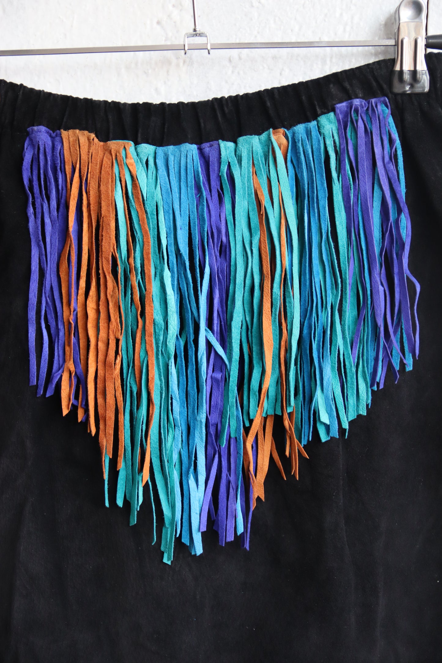 Vintage Handmade Black Fringe Skirt with Rope Belt