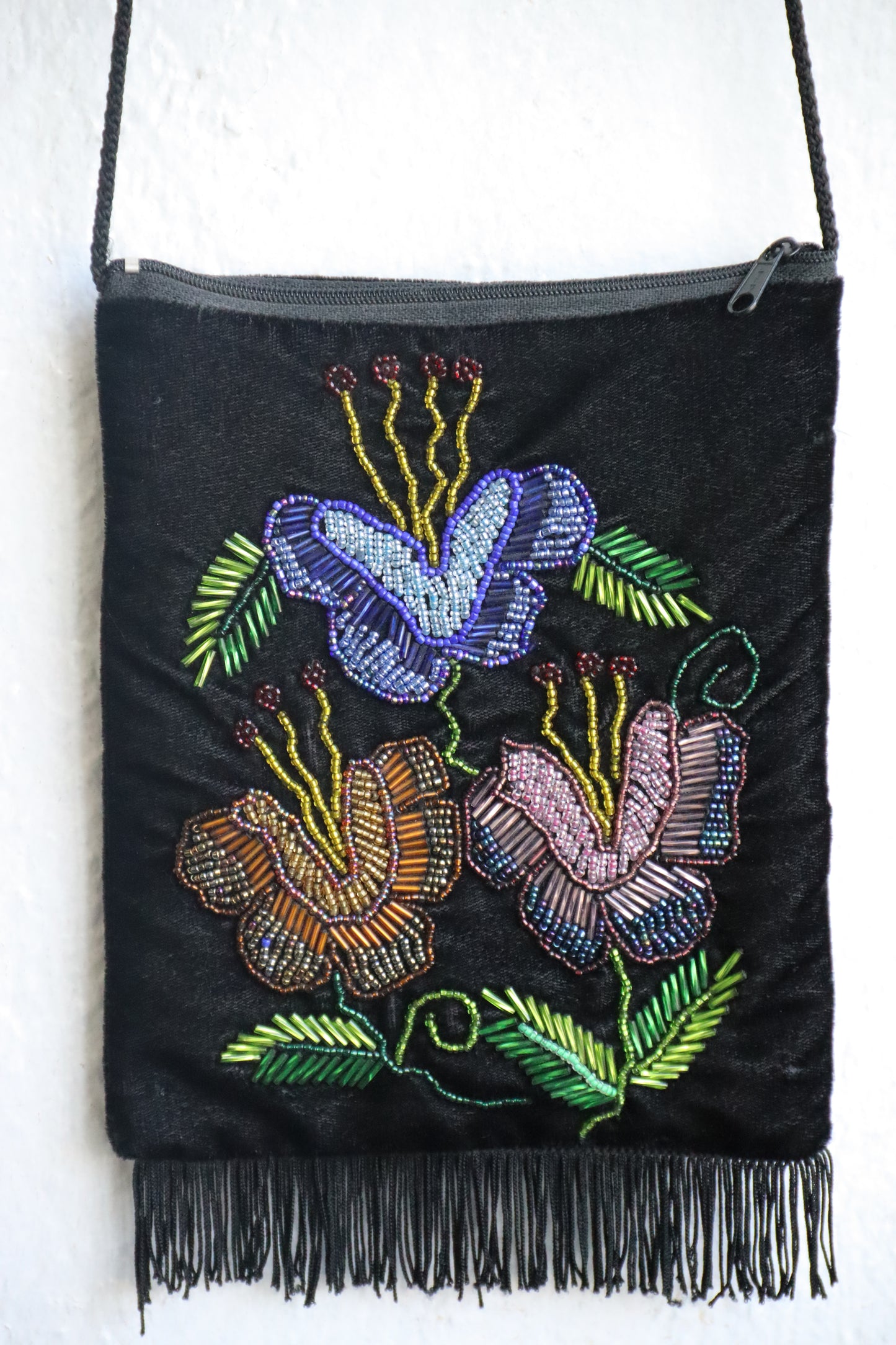 Butterfly Beaded Black Velvet Bag