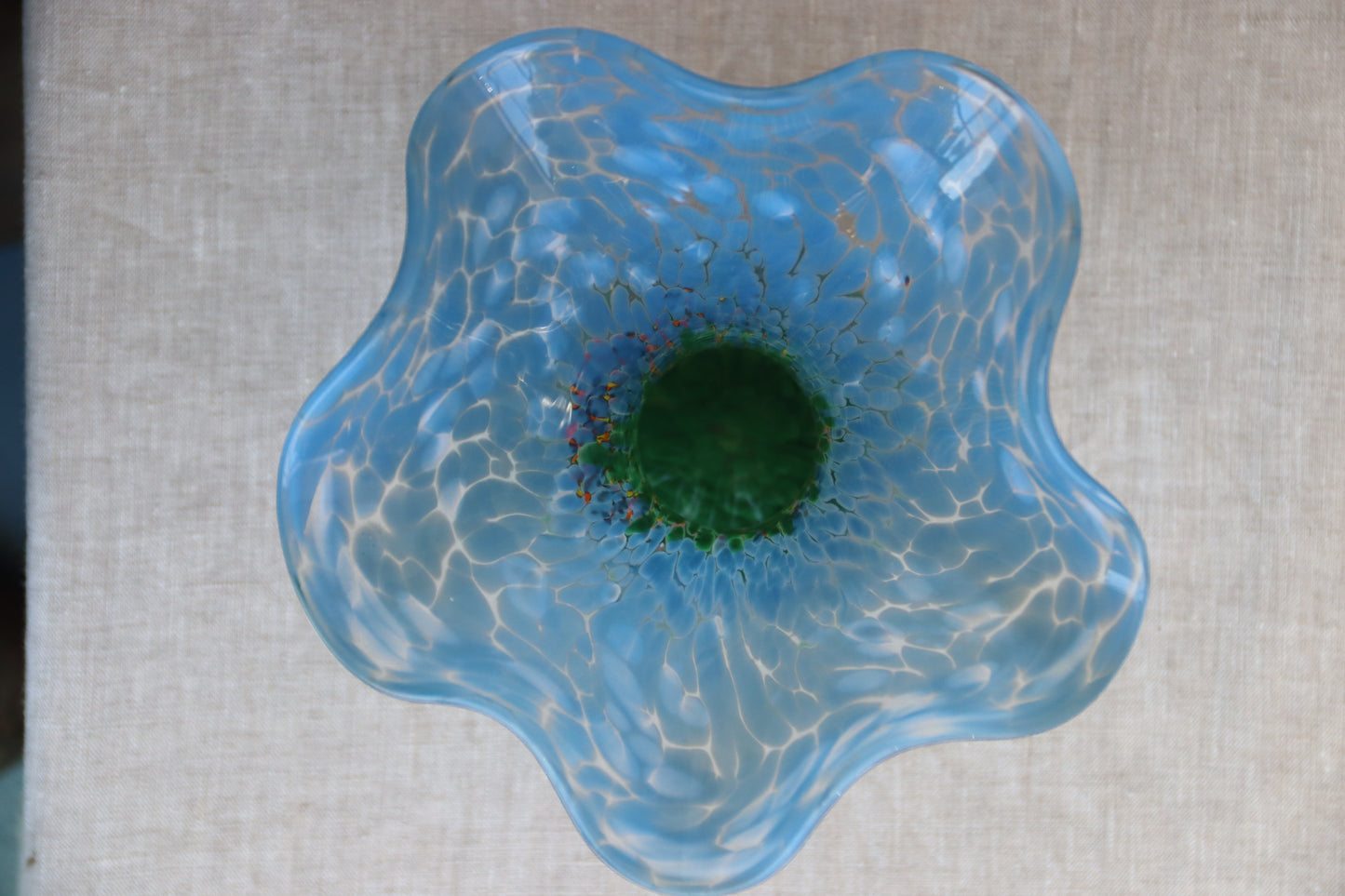 Green and Blue Large Handmade Ripple Glass Vase