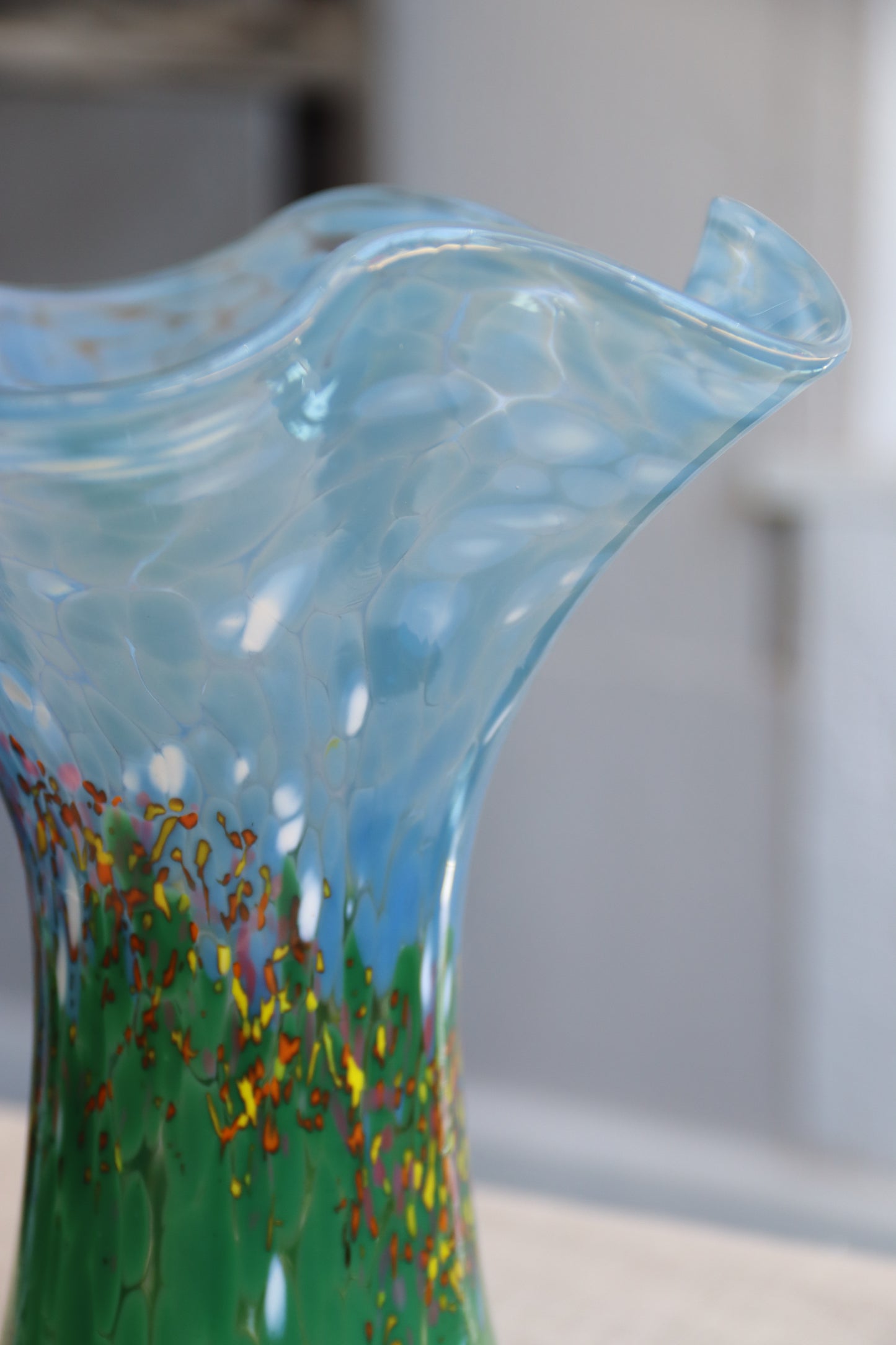 Green and Blue Large Handmade Ripple Glass Vase