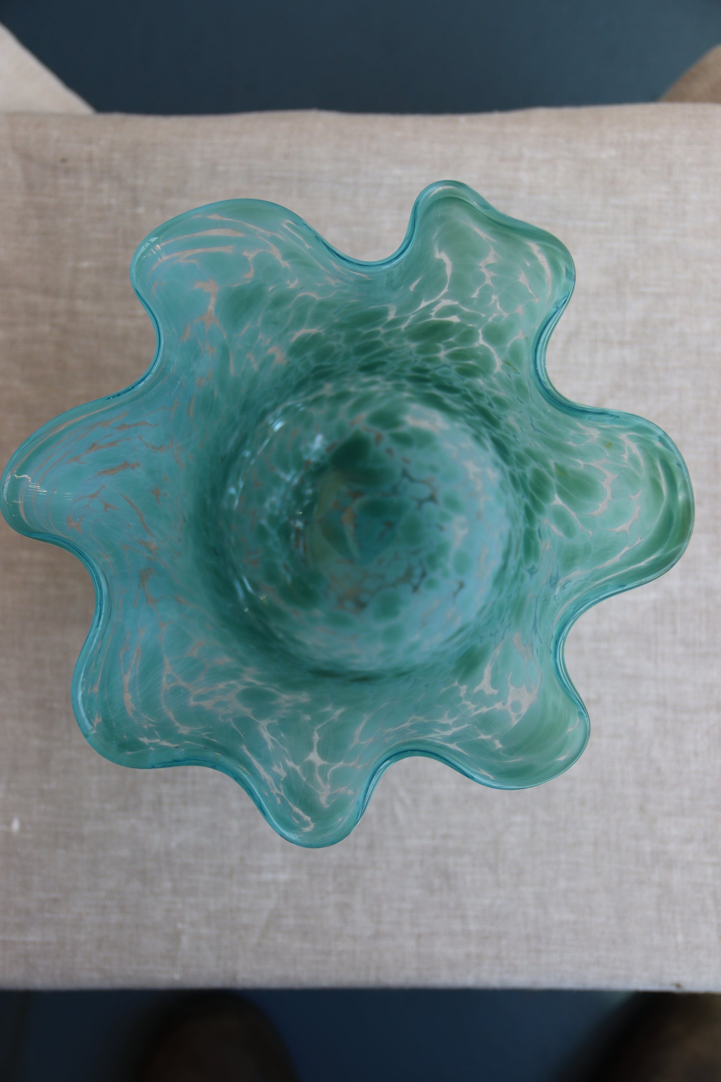 Blue Large Handmade Ripple Glass Vase