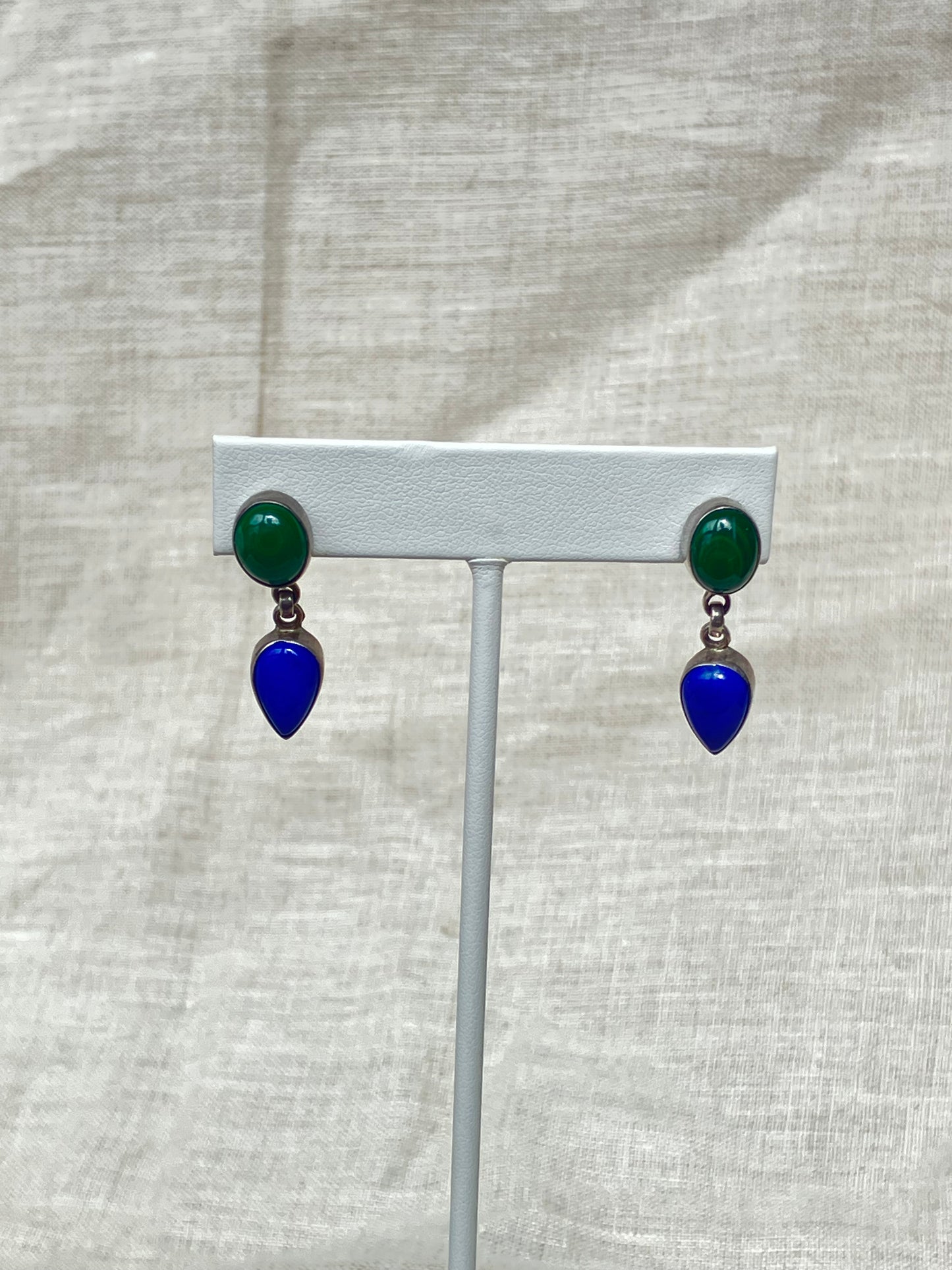 Sterling Silver Malachite and Lapis Lazuli Earrings