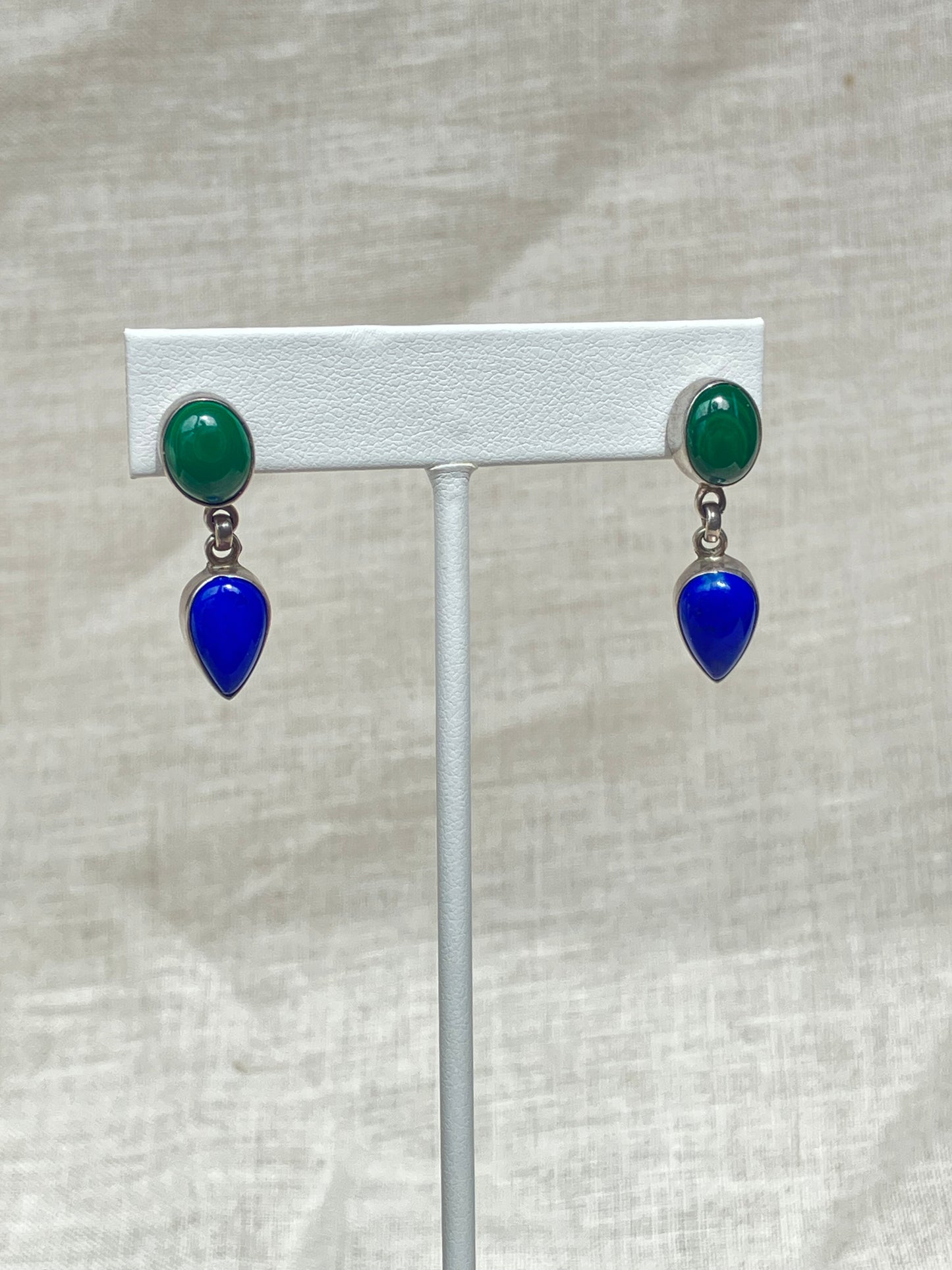 Sterling Silver Malachite and Lapis Lazuli Earrings