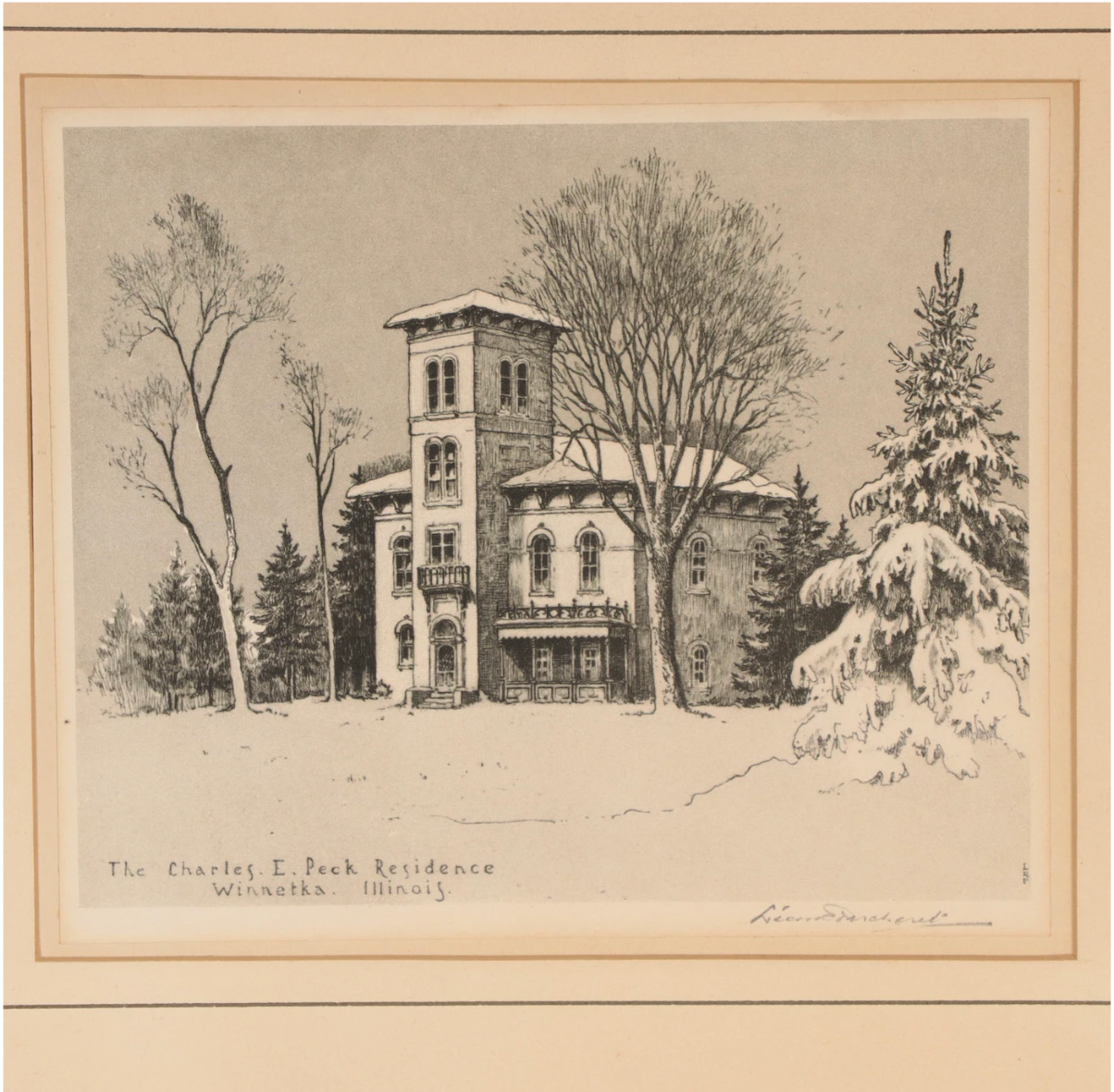 Set of Two Leon Rene Pescheret Offset Lithographs of Houses, Late 20th Century