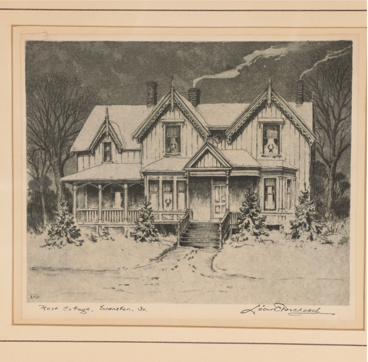 Set of Two Leon Rene Pescheret Offset Lithographs of Houses, Late 20th Century