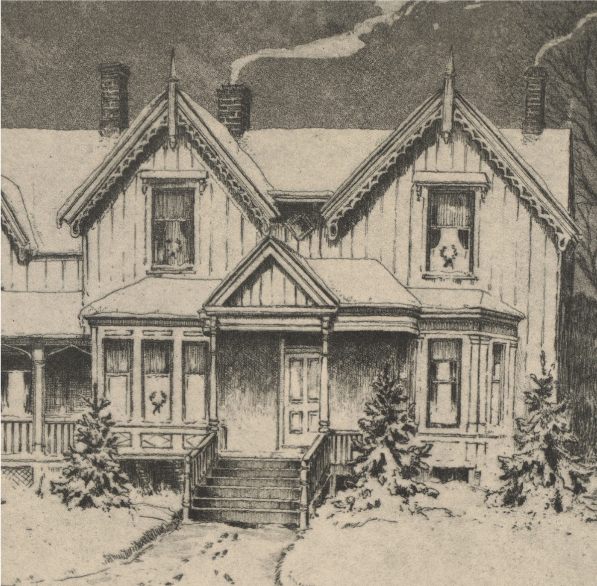 Set of Two Leon Rene Pescheret Offset Lithographs of Houses, Late 20th Century