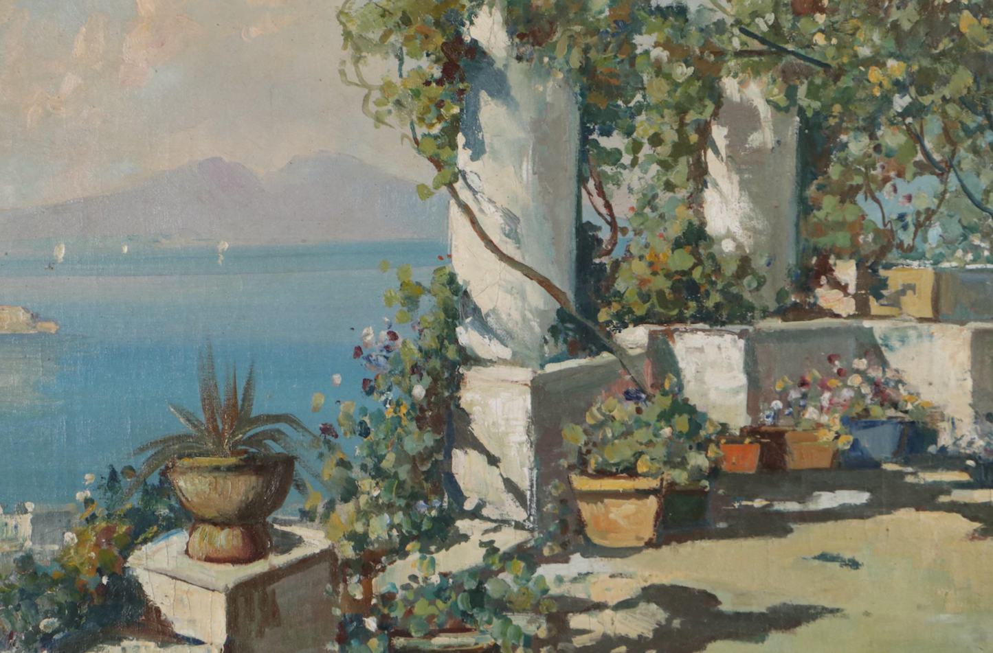 Ugo Maresca Oil Painting of Rooftop Garden