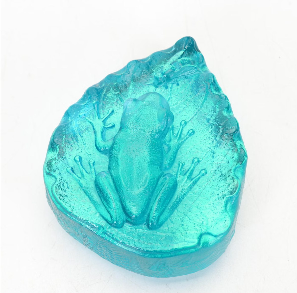 Robin Lehman Iridescent Aqua Blue Frog and Fly Glass Art Paperweight