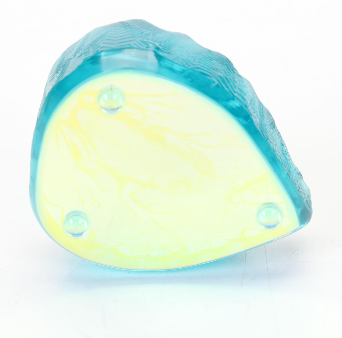 Robin Lehman Iridescent Aqua Blue Frog and Fly Glass Art Paperweight