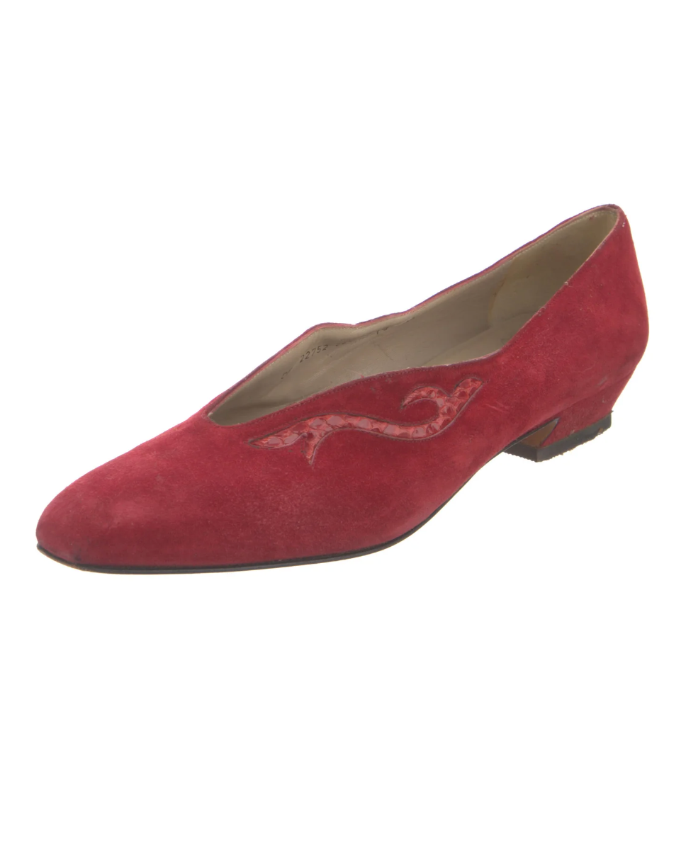 Salvatore Ferragamo Red Suede Snake Flats