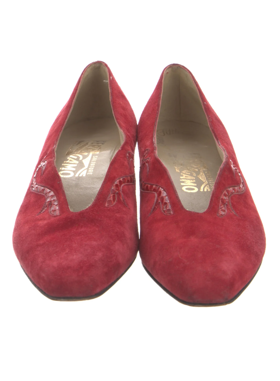 Salvatore Ferragamo Red Suede Snake Flats