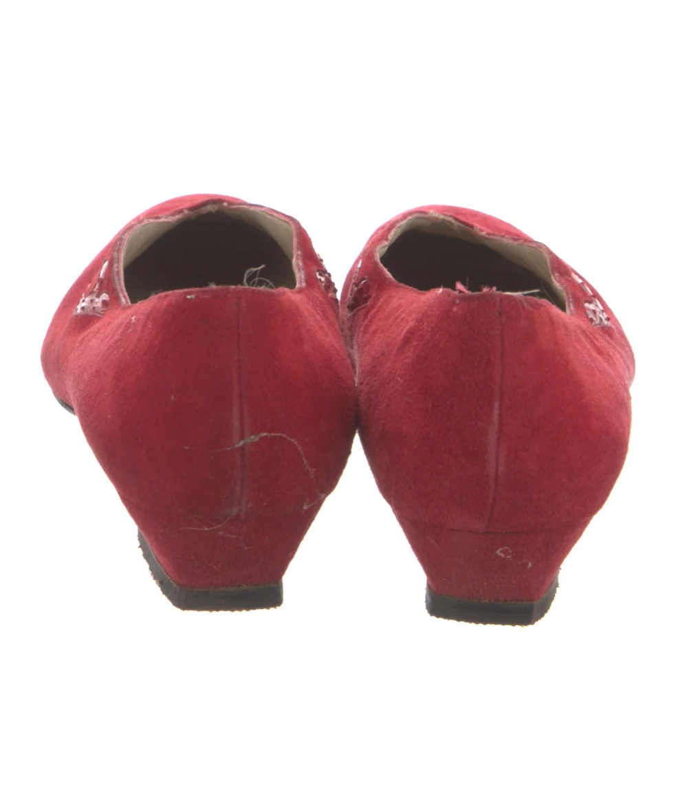 Salvatore Ferragamo Red Suede Snake Flats