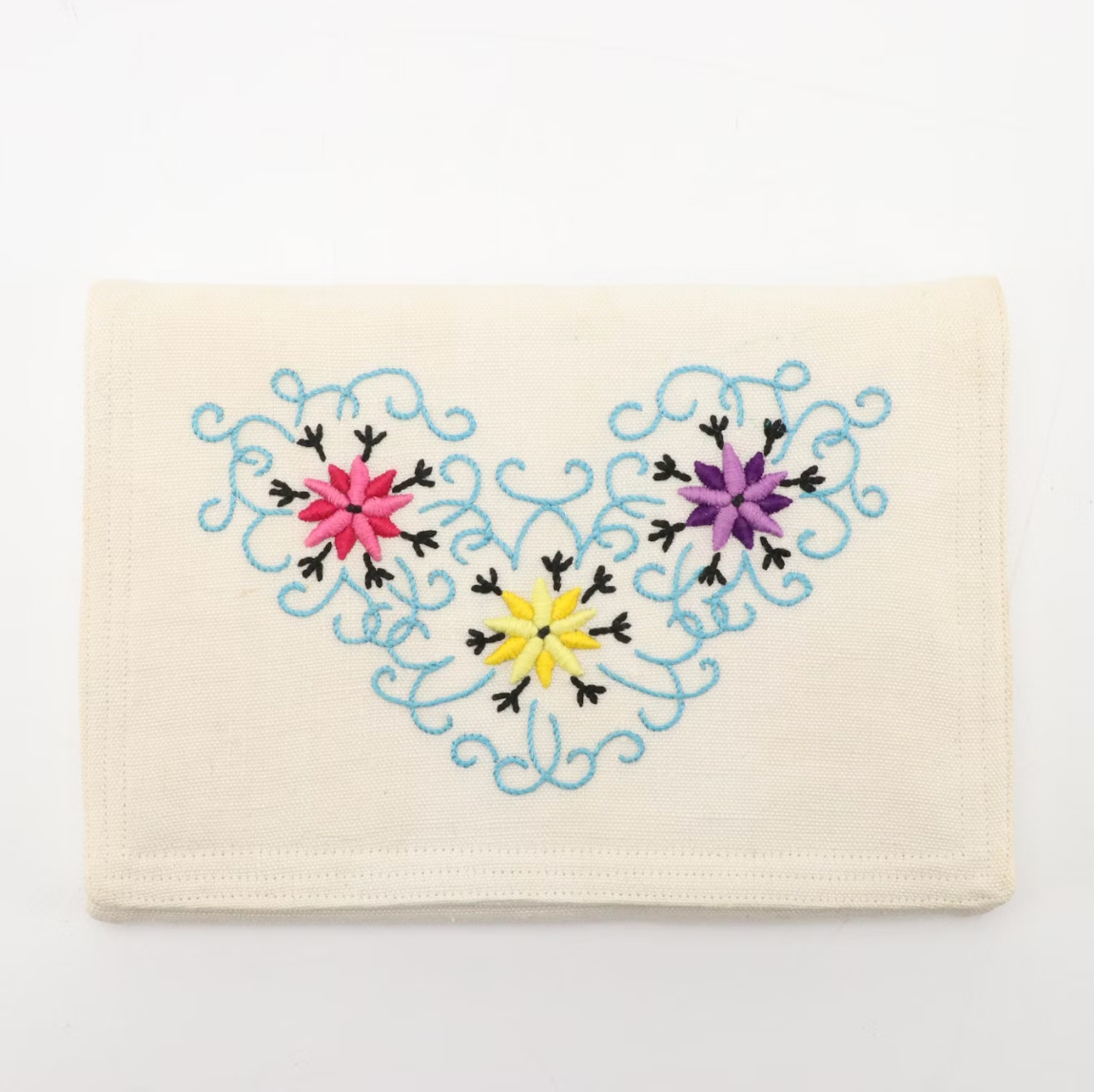 White Embroidered Floral Clutch