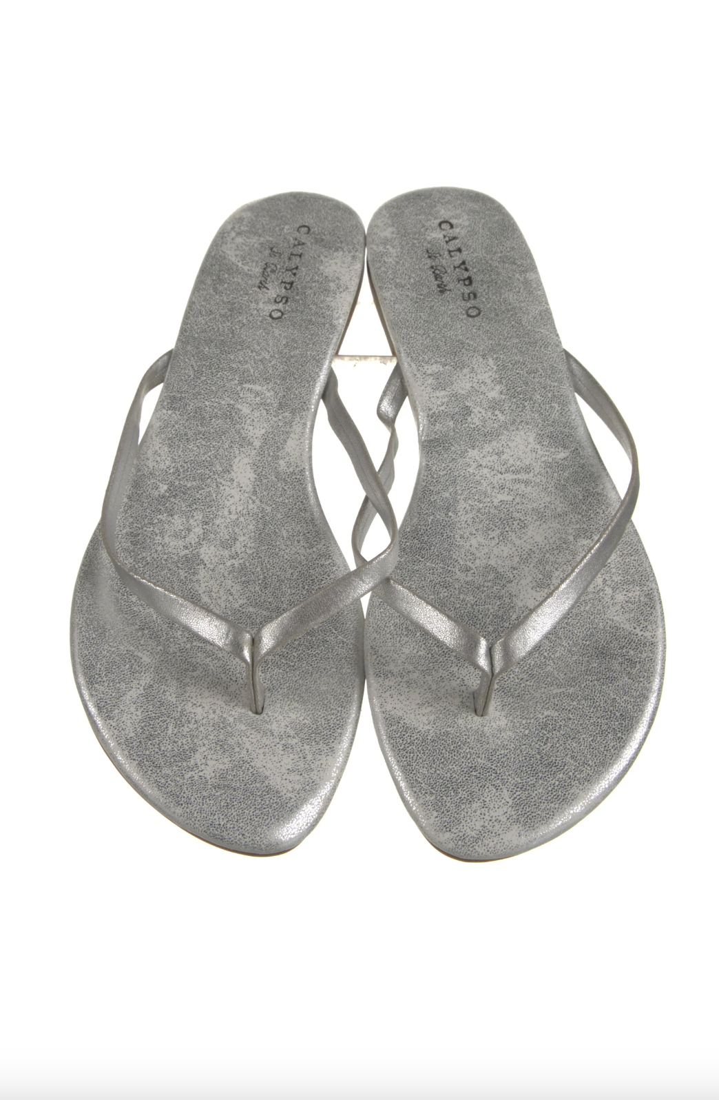 Calypso St. Barth Silver Leather Penny Flip Flops - 10