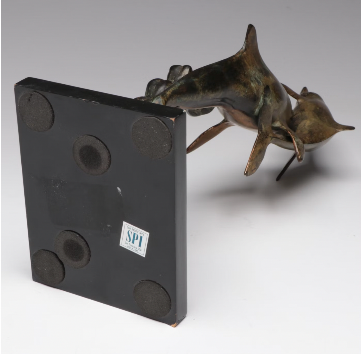 San Pacific International Patinated Brass Dolphin Sculpture