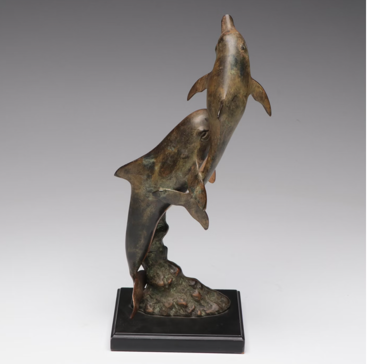 San Pacific International Patinated Brass Dolphin Sculpture
