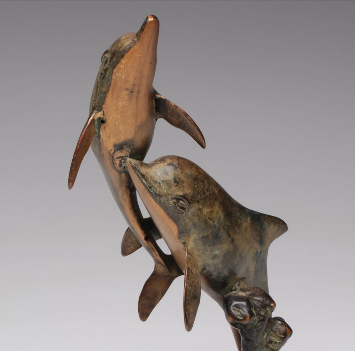 San Pacific International Patinated Brass Dolphin Sculpture