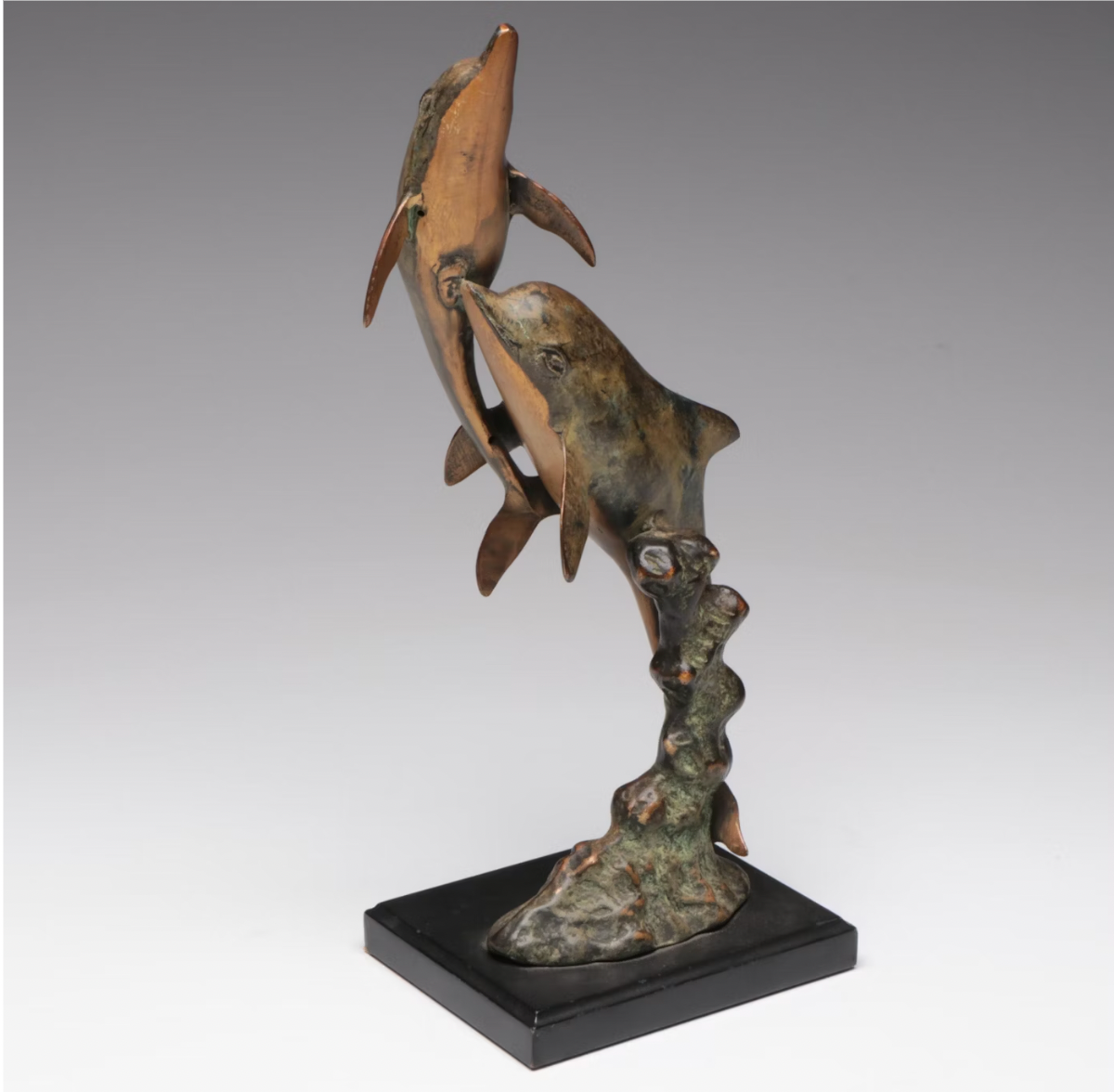 San Pacific International Patinated Brass Dolphin Sculpture