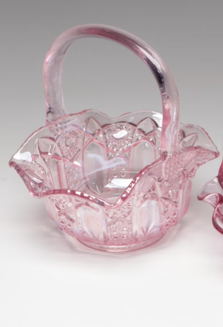 L.E. Smith Pink Glass Basket