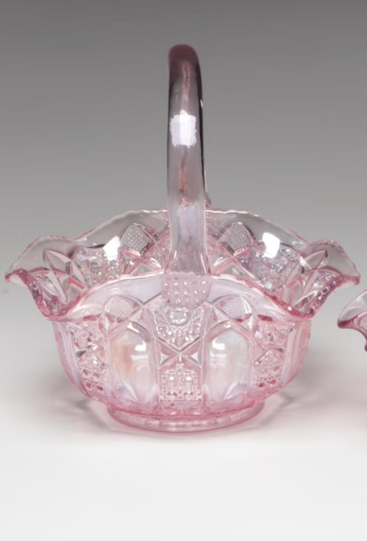 L.E. Smith Pink Glass Basket