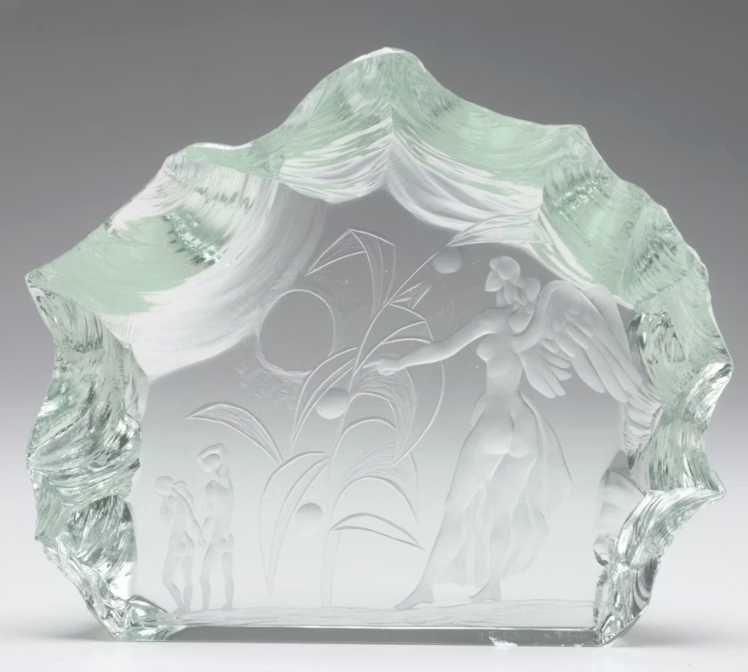 Jindřich Tockstein and Miroslav Valenta Engraved Crystal Block