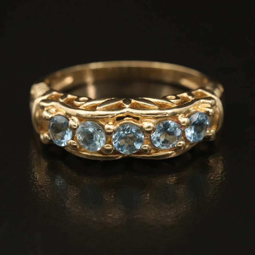 Aquamarine Ring with Scalloped and Floral Openwork Gallery - 14K