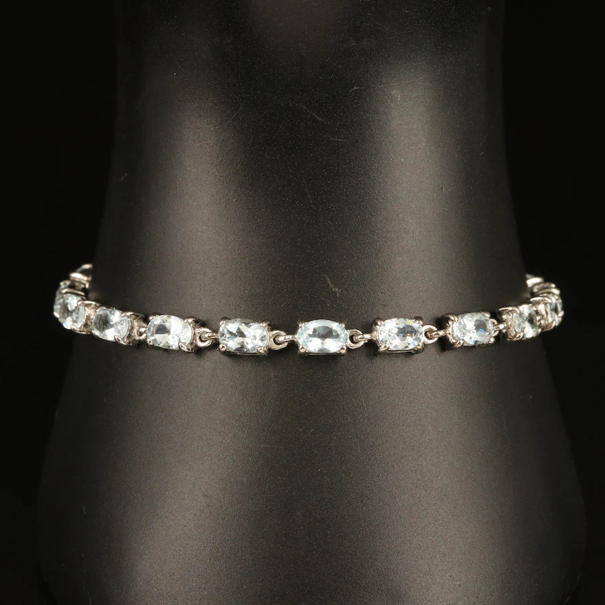 Sterling Silver Aquamarine Line Bracelet