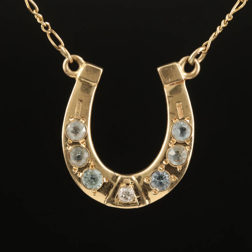 Diamond and Aquamarine Horseshoe Necklace - 14K