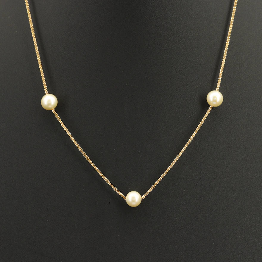 14K Milor Italian Pearl Station Necklace