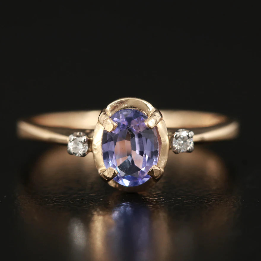 14K Tanzanite and Diamond Ring with Palladium Accents Rings