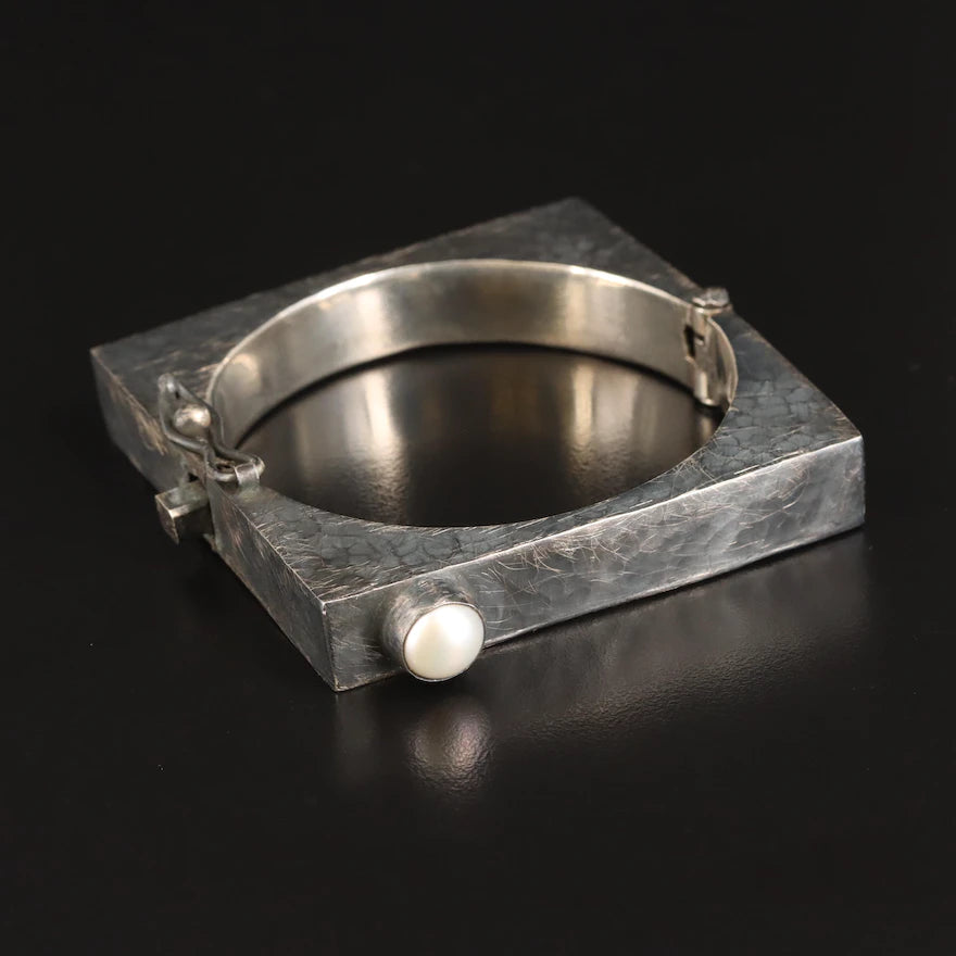 Balaam by Monica Zamoria "Geometrixs" Sterling Pearl Hinged Bangle