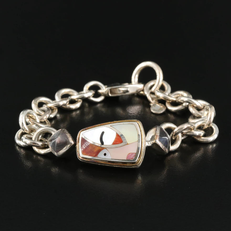 Sterling Silver and Mother-of-Pearl Face Bracelet