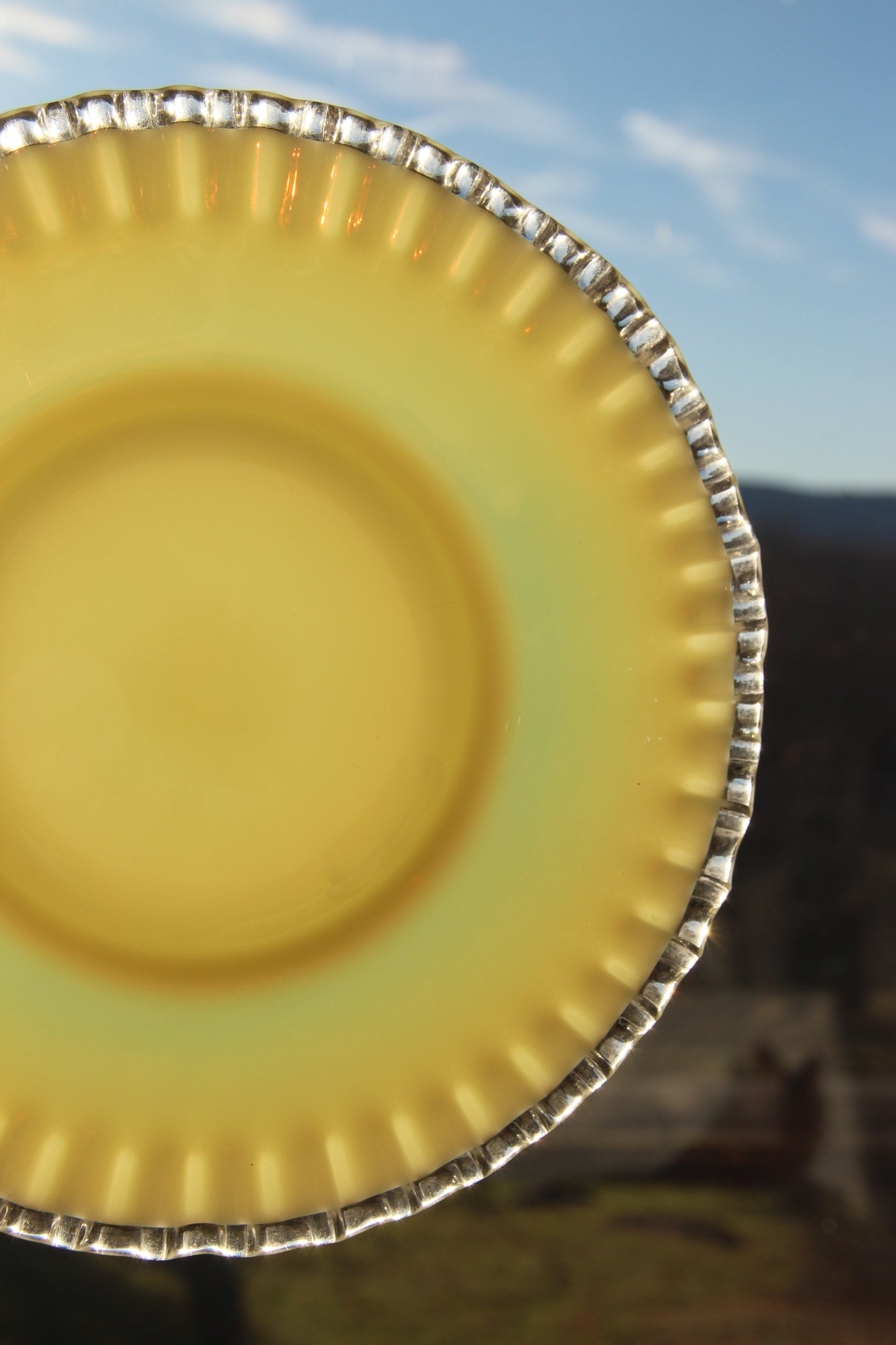 Set of Fenton Glass Silver Crest Opalescent Yellow Milk Glass Plates and Bowls