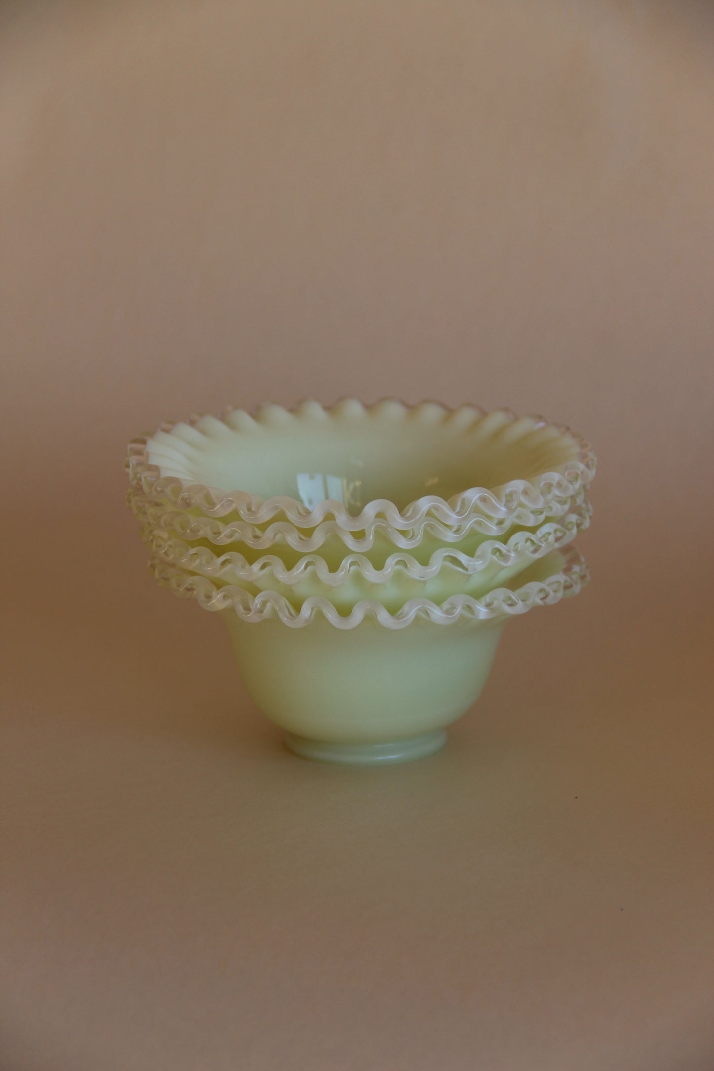 Set of Fenton Glass Silver Crest Opalescent Yellow Milk Glass Plates and Bowls