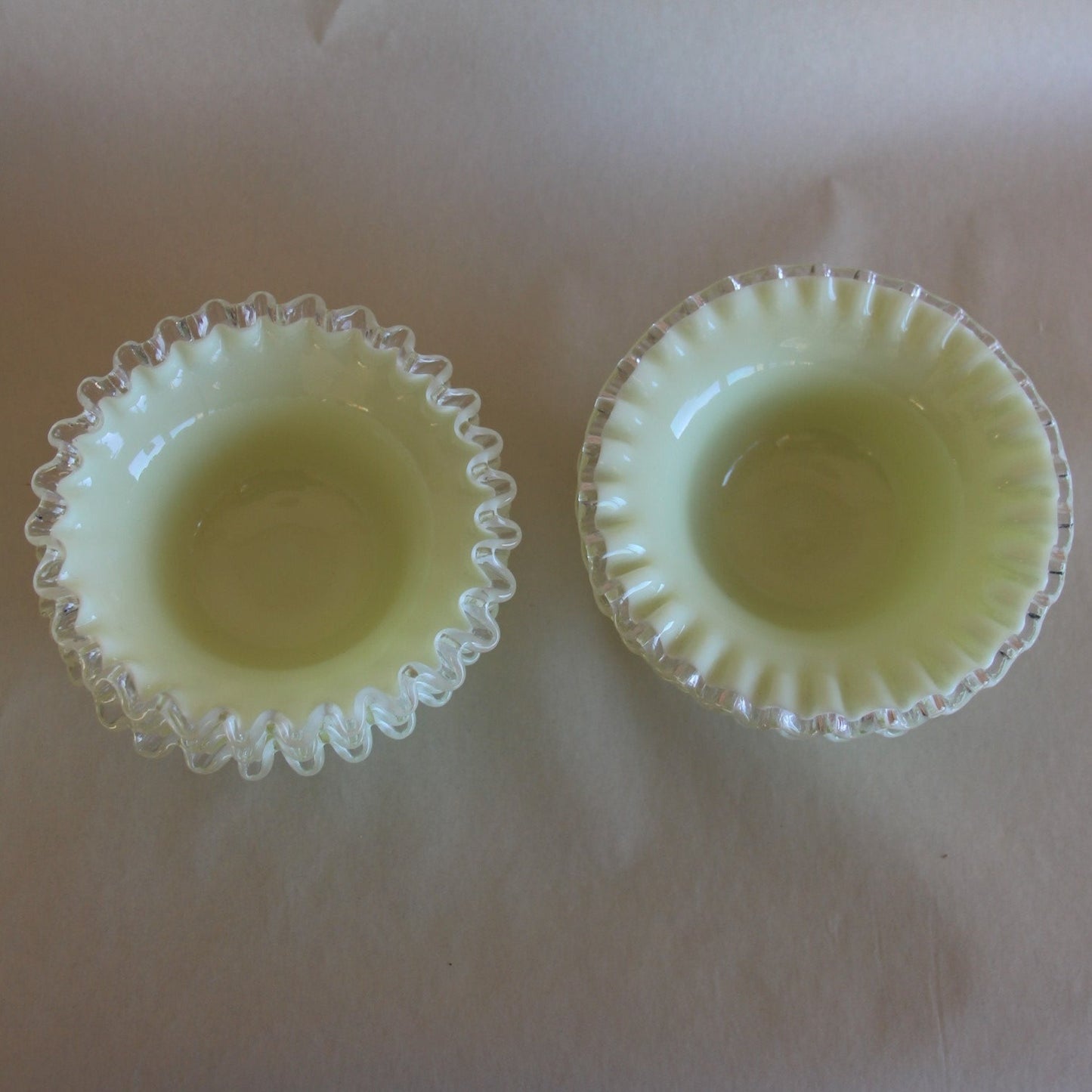 Set of Fenton Glass Silver Crest Opalescent Yellow Milk Glass Plates and Bowls