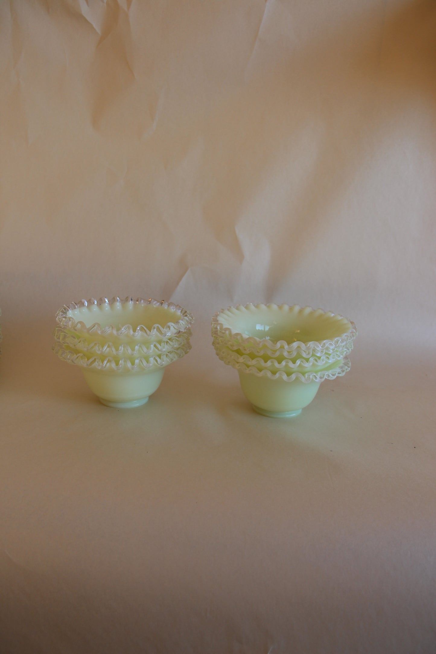 Set of Fenton Glass Silver Crest Opalescent Yellow Milk Glass Plates and Bowls