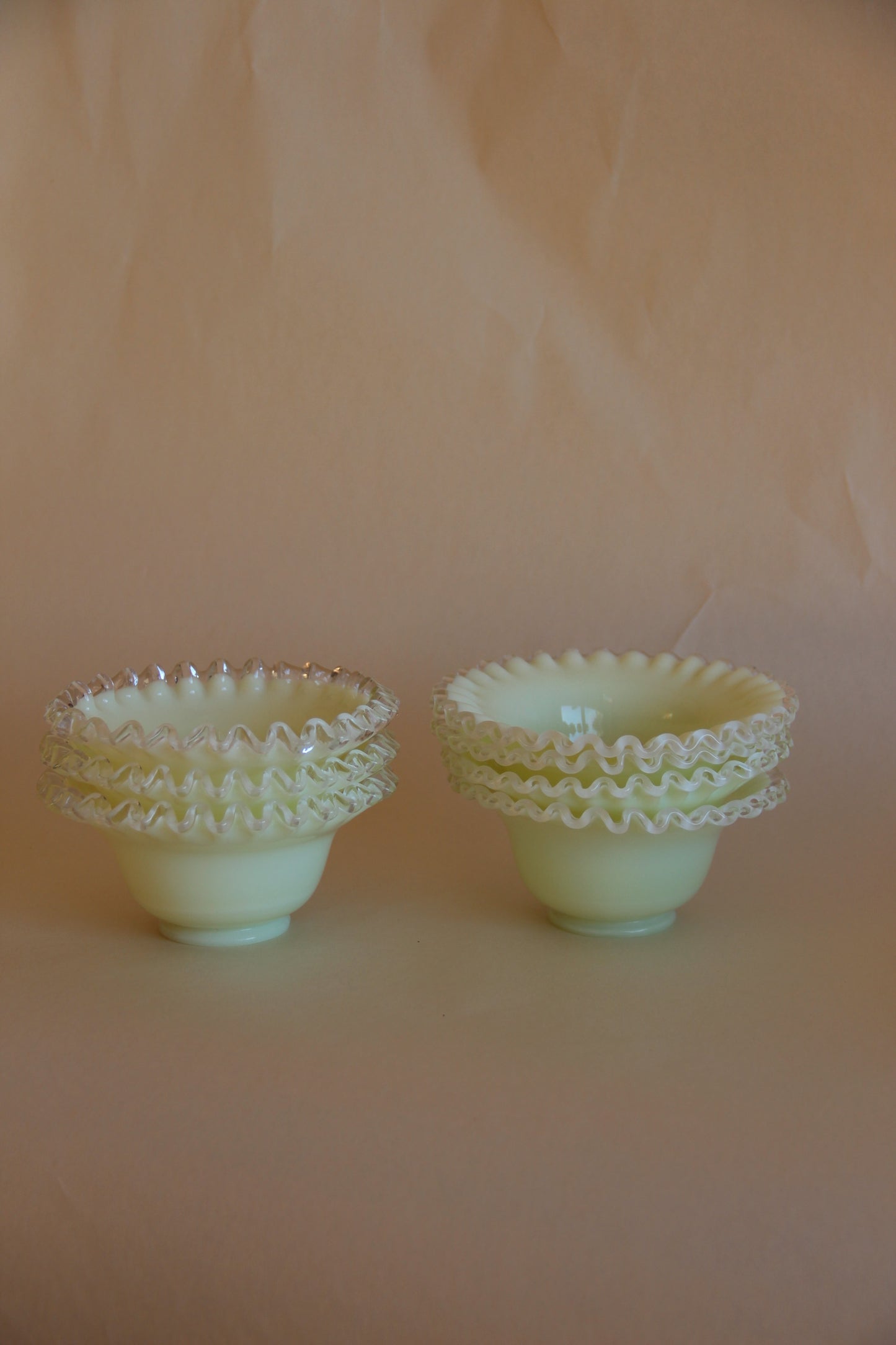 Set of Fenton Glass Silver Crest Opalescent Yellow Milk Glass Plates and Bowls