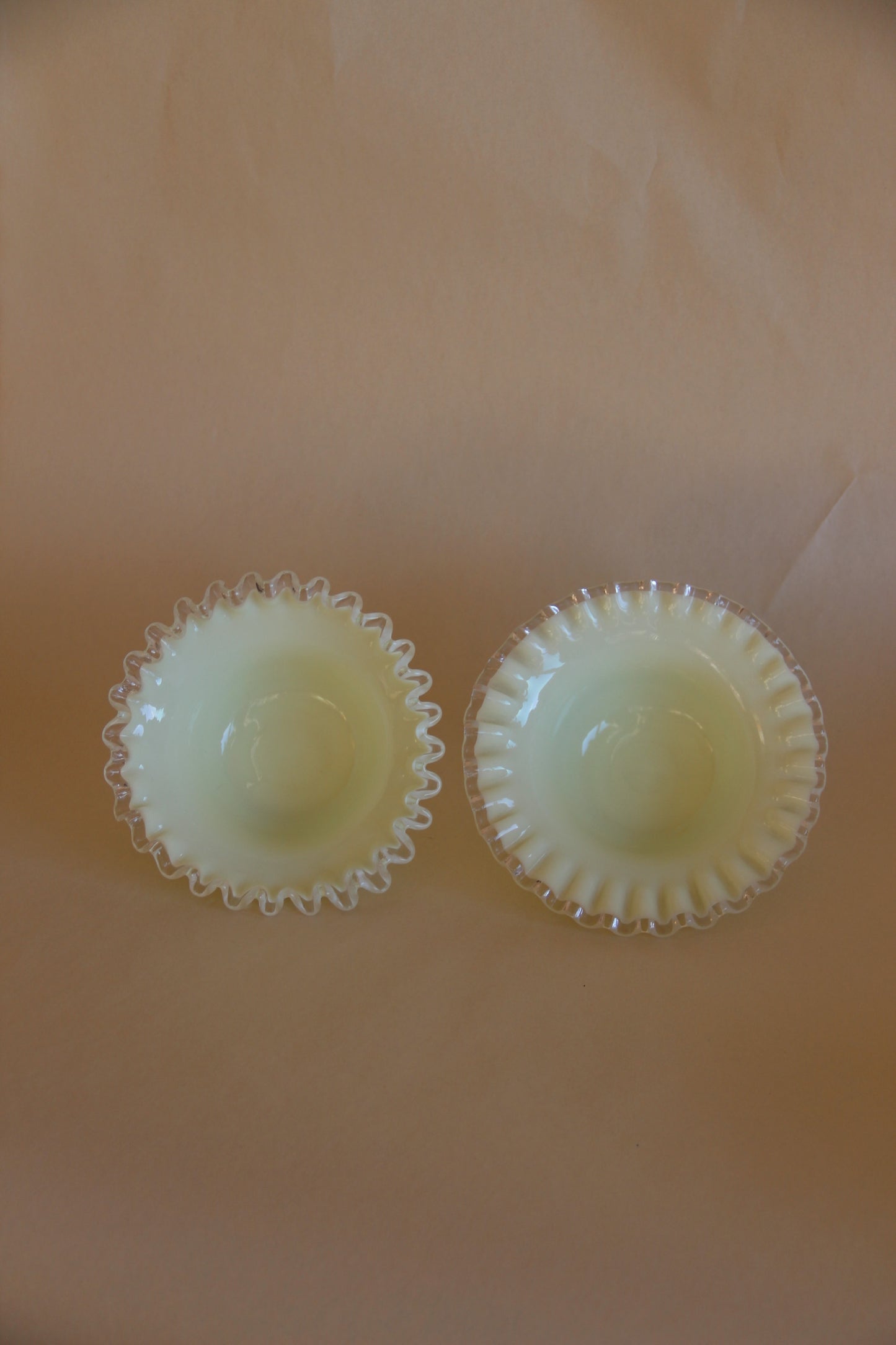 Set of Fenton Glass Silver Crest Opalescent Yellow Milk Glass Plates and Bowls