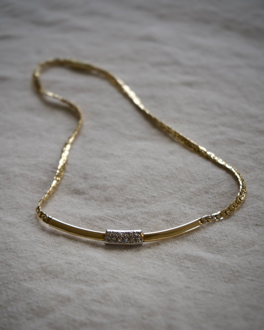 Vintage 14k and Diamond Bar Necklace