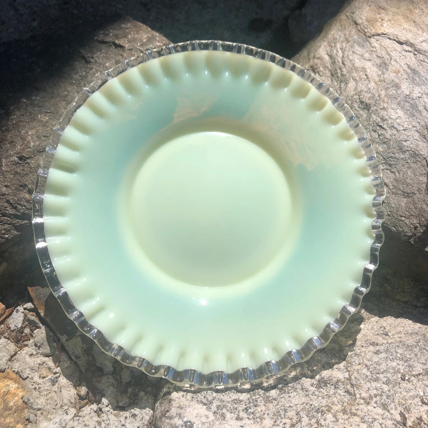 Set of Fenton Glass Silver Crest Opalescent Yellow Milk Glass Plates and Bowls