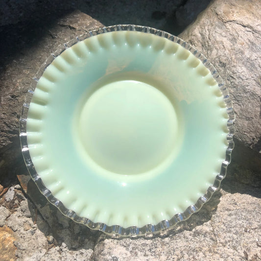 Set of Fenton Glass Silver Crest Opalescent Yellow Milk Glass Plates and Bowls