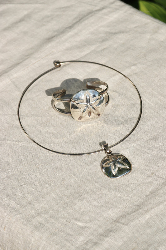 Sterling Silver Sand Dollar Necklace and Bracelet Set