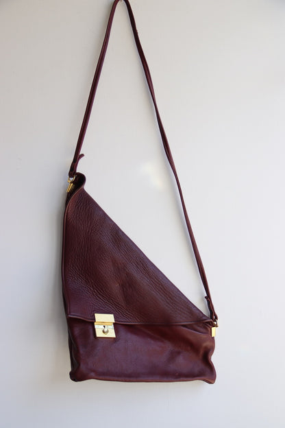 Maroon Foldover Leather Bag