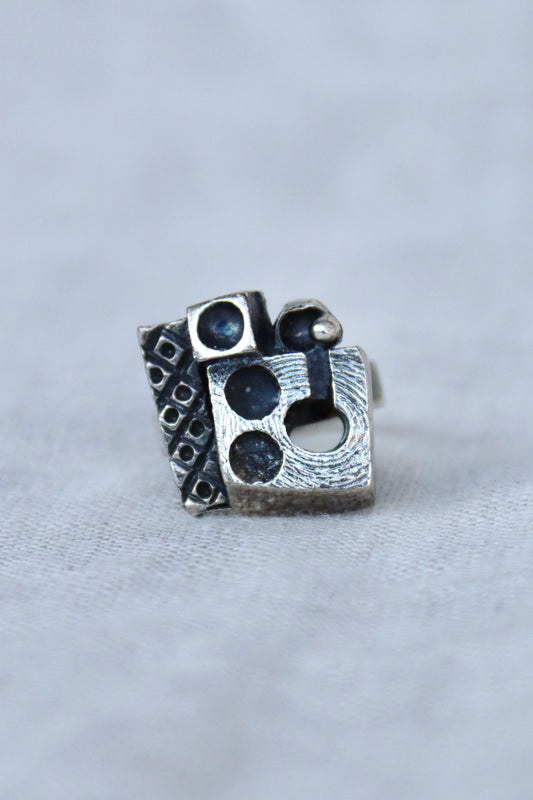 Sterling Silver Brutalist Adjustable Ring