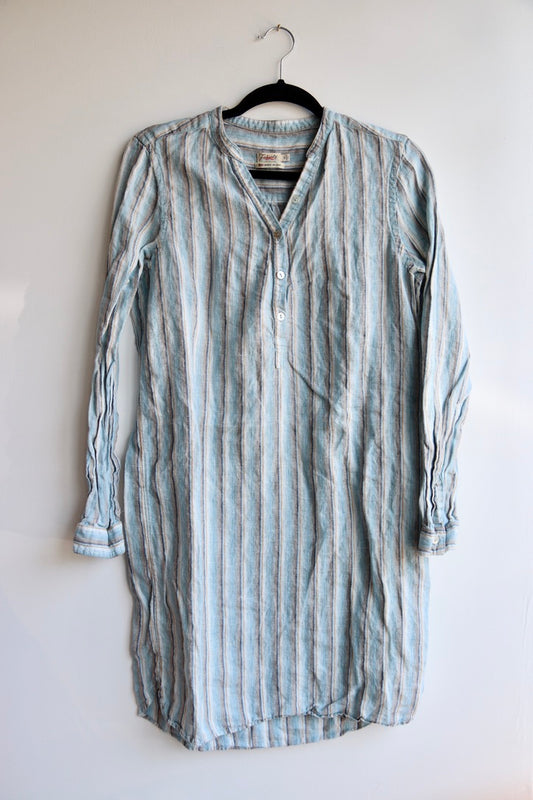 Faherty "Kraine" blue striped linen shirt dress