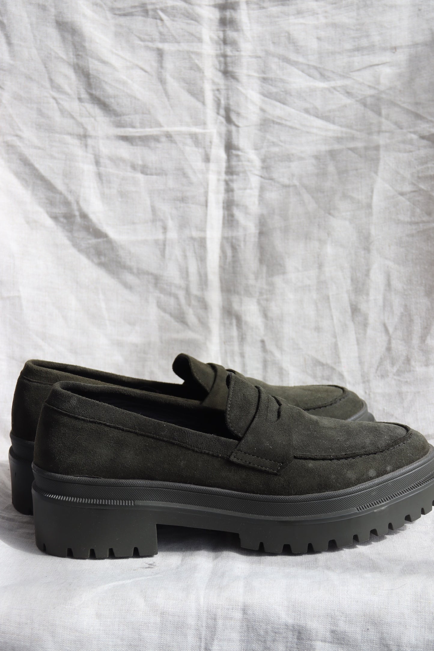 Patina Green Suede Loafers