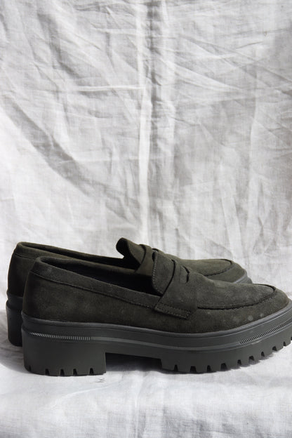 Patina Green Suede Loafers