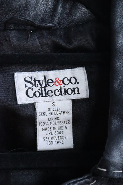 Style and Co Contrast Stitching Leather Coat